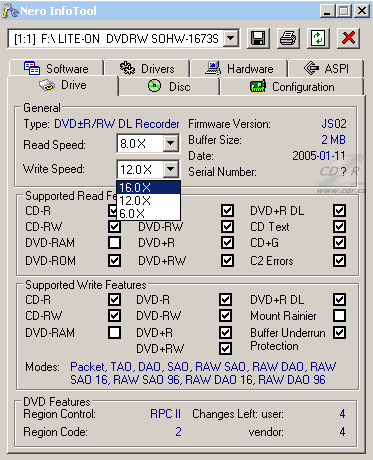 LiteOn SOHW-1673S - Nero InfoTool