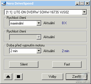 LiteOn SOHW-1673S - nastavení rychlostí čtení silent mode