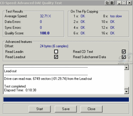 LiteOn SOHW-1673S - CDspeed Advanced DAE speed test