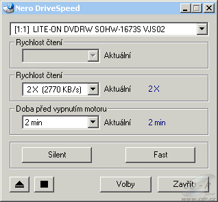 LiteOn SOHW-1673S - nastavení rychlostí čtení silent mode DVD-RO