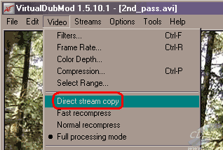 VirtualDubMod menu Direct Stream Copy