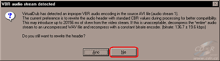 VirtualDub - VBR audio stream detected