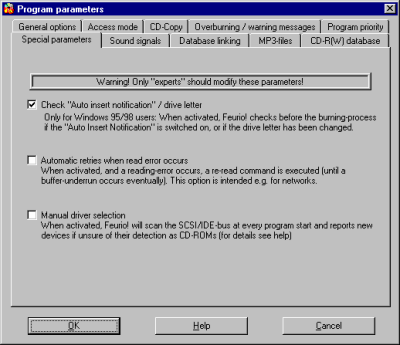 Feurio! CD Writer - parametry programu