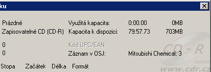 Indentifikace výrobce CD-R média v Neru: Verbatim (Mitsubishi)