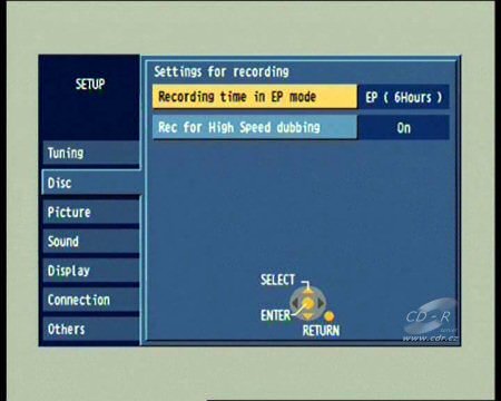 Panasonic DMR-EH50 - nastavení pro záznam EP = 6hodin
