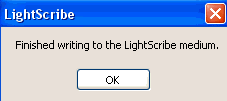 SureThing - tisk LightScribe hotovo