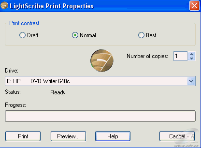 Nero - LightScribe print properties