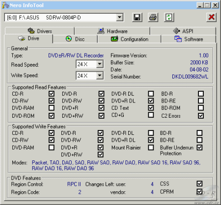 ASUS SDRW-0804P-D - Nero InfoTool