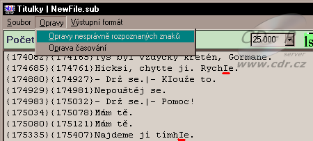 Subrip opravy nesprávně rozpoznaných znaků