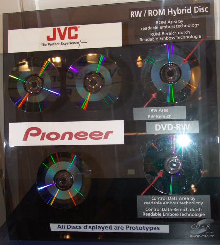 Hybrid DVD-RW média JVC a Pioneer