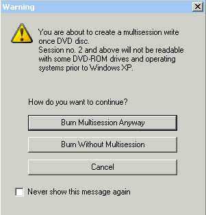 Nero - upozornění k DVD multisession
