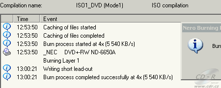 Nero - vypálení první session na DVD-R DL