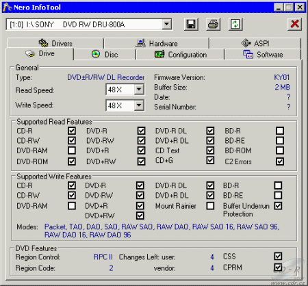 Sony DRU-800A - Nero InfoTool