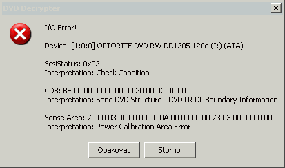 Optorite DD1205 - DVD Decrypter zápis DVD+R DL error