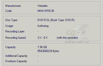 CD-DVD Speed: Disc info: Verbatim DVD-R DL 4× v NEC ND-3540A