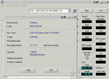 NEC ND-3540A - DVD-R DL Disc Info