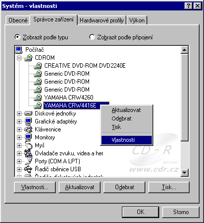 Windows 98 - Správce zařízení - CD-ROM - Vlastnosti