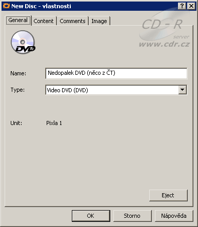 OpdiTracker: Popis vloženého disku s vybraným příslušným typem