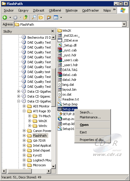 OpdiTracker: Možnosti práce se soubory na discích v databázi