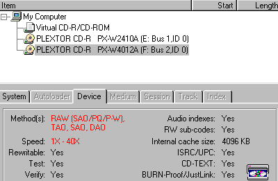 Plextor PX-W4012TA DiscJuggler zápis