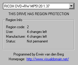 DVD+RW Ricoh MP5120A: Region info