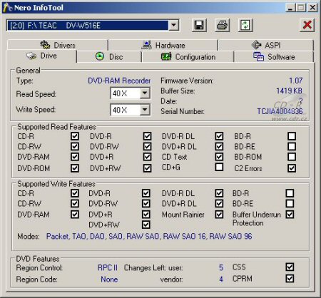 Teac DV-W516E - Nero InfoTool