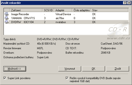 Mechanika rekordéru PVR-1210 v PC: Informace z Nera