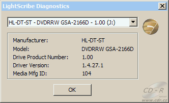 LG GSA-2166D - LightScribe diagnostika