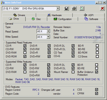 Sony DRU-810A - Nero InfoTool