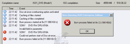 Sony DRU-810A - Nero overburn failed