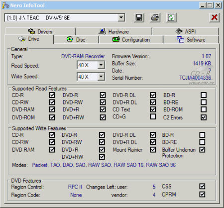 Teac DV-W516E - Nero InfoTool