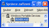 Screenshot ze správce zařízení - MTP verze