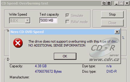 CDspeed DVD overburn nelze