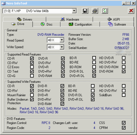 HP dvd840i - Nero InfoTool