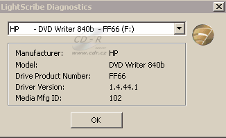 HP dvd840i - LightScribe diagnostic