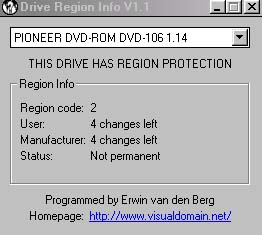 Pioneer DVD-106S Region info