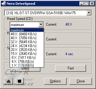 Nero Drive Speed - rychlosti CD