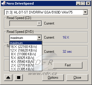 Nero DriveSpeed - rychlosti DVD-ROM