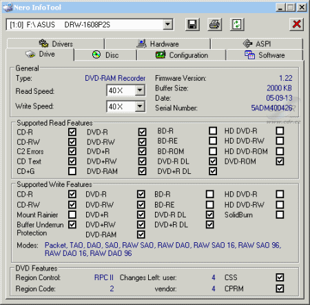 ASUS DRW-1608P2S - Nero InfoTool