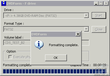 ASUS DRW-1608P2S - formátování DVD-RAM 5× v DVDForm FAT32