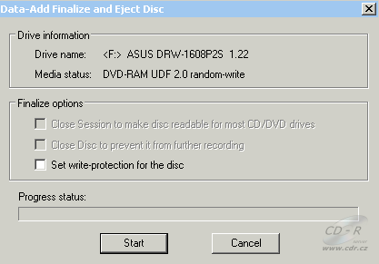 ASUS DRW-1608P2S - formátování DVD-RAM 5× v Ulead
