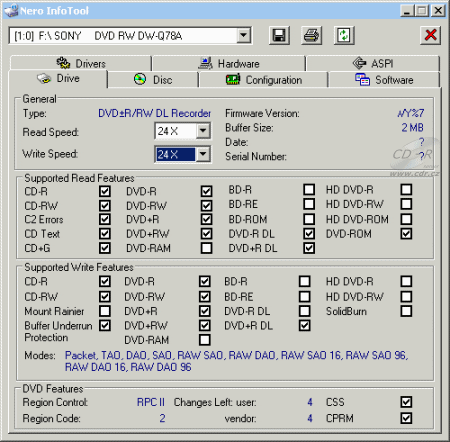 Sony DW-Q78A - Nero InfoTool