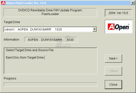 AOpen DUW1616/ARR - změna firmware 1