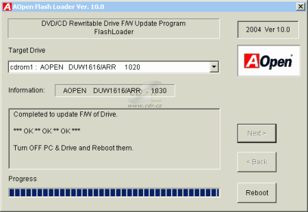 AOpen DUW1616/ARR - změna firmware 2