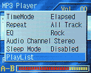 Volby menu v módu MP3