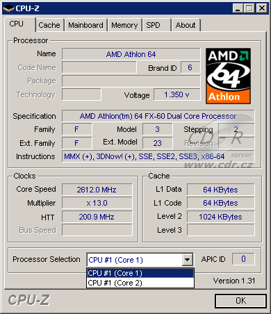 Athlon 64 FX-60 v CPU-Z