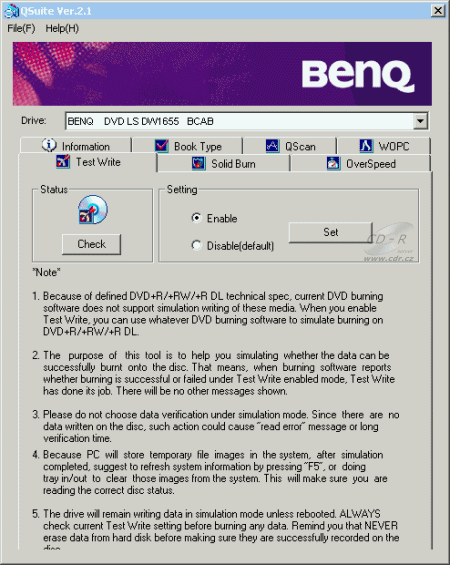 BenQ DW1655 - QSuite test zápisu