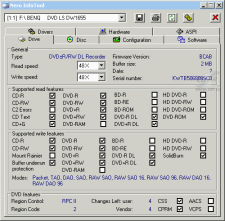 BenQ DW1655 - Nero InfoTool