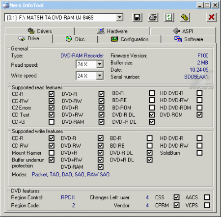 Panasonic UJ-846S - Nero InfoTool