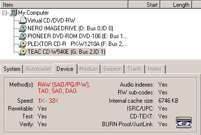 Teac CD-W540E DiscJuggler zápis